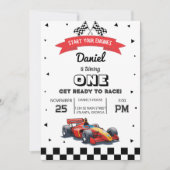 Rode Race Auto Custom Kids Verjaardag Party Uitnod Kaart (Voorkant)
