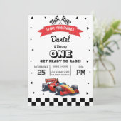 Rode Race Auto Custom Kids Verjaardag Party Uitnod Kaart (Staand voorkant)