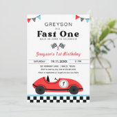  rode race auto eerste verjaardag snelle één kaart (Staand voorkant)