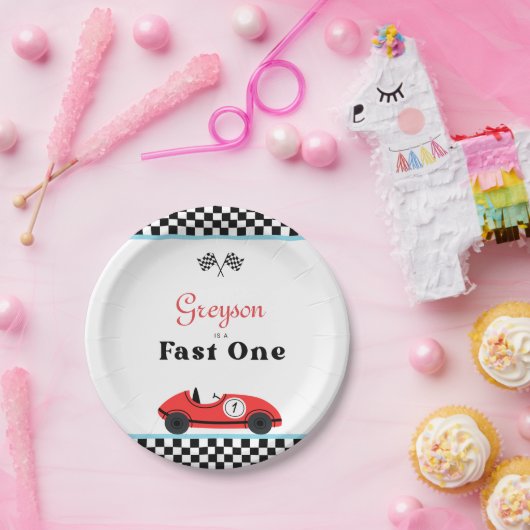  rode race auto eerste verjaardag snelle één papieren bordje (Feest)