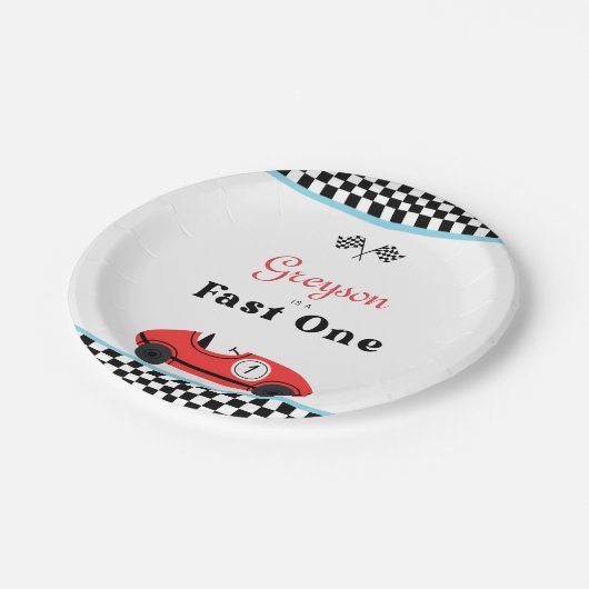  rode race auto eerste verjaardag snelle één papieren bordje (Gekanteld)