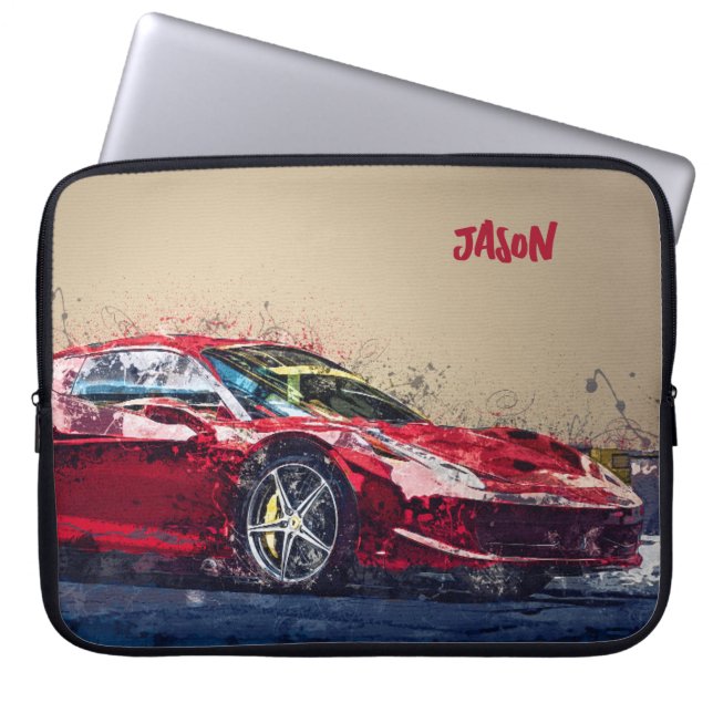 Rode Race Auto Gepersonaliseerde Laptop Mouw Gift Laptop Sleeve (Voorkant)