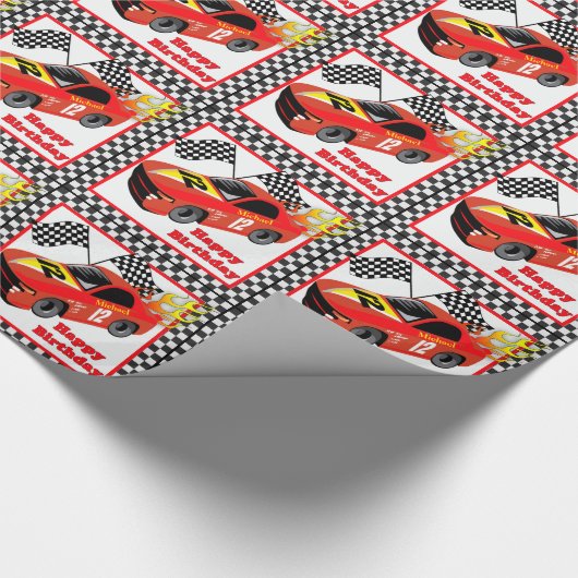 Rode Race Auto Gepersonaliseerde Verjaardagscadeau Cadeaupapier (Hoek)