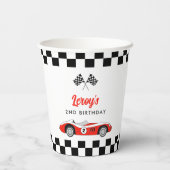 rode race auto jongen 2e verjaardagsfeestje papieren bekers (Achterkant)