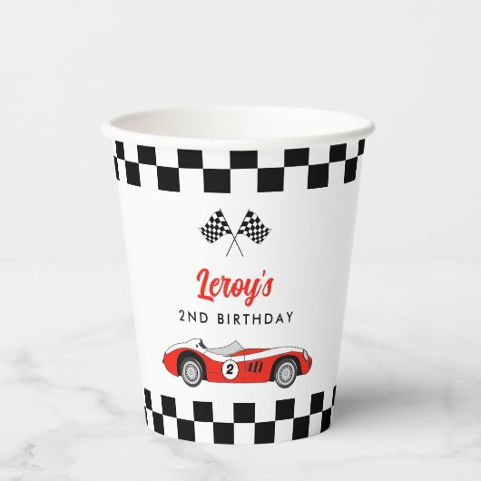 rode race auto jongen 2e verjaardagsfeestje papieren bekers (Voorkant)