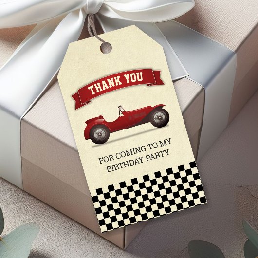 rode race auto kinderen verjaardagsfeestje gunst cadeaulabel