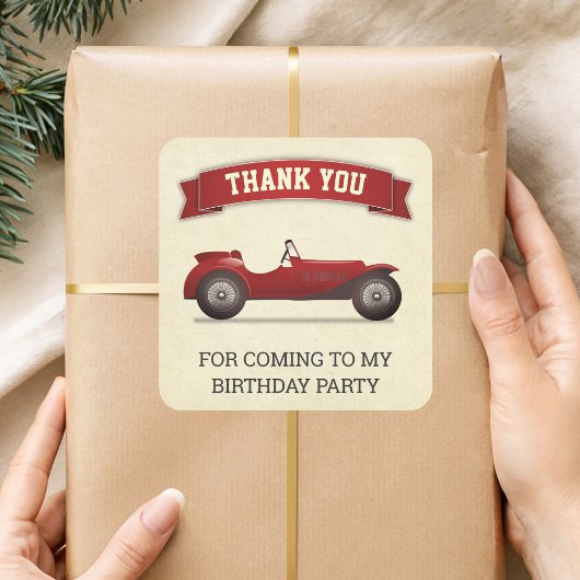  rode race auto kinderen verjaardagsfeestje gunst vierkante sticker