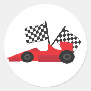 Rode Race auto met geruite vlaggen Ronde Sticker