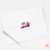 Rode Race auto met geruite vlaggen Ronde Sticker (Envelop)