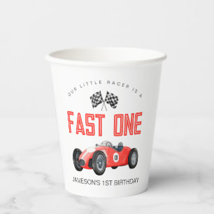 Rode Race Auto Snel Een 1e verjaardagsfeest Papieren Bekers