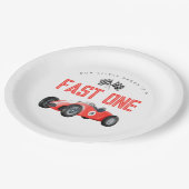 Rode Race Auto Snel Een 1e verjaardagsfeest Papieren Bordje (Gekanteld)