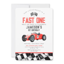 Rode Race Auto Snel Een 1e Verjaardagsfeest Uitnod