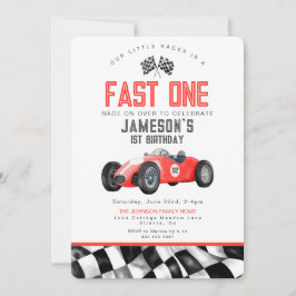 Rode Race Auto Snel Een 1e Verjaardagsfeest Uitnod