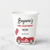  rode race auto twee snelle jongen verjaardagsfees papieren bekers (Achterkant)