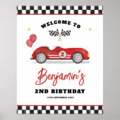 rode race auto twee snelle verjaardag welkom poster (Voorkant)