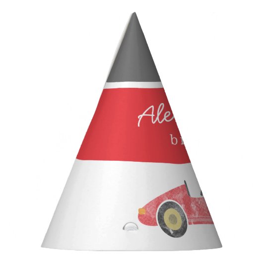 Rode race auto verjaardag feesthoedjes (Links)