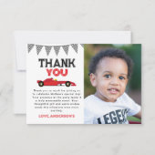 Rode Race Auto Verjaardag Party Foto Bedankkaart (Voorkant)