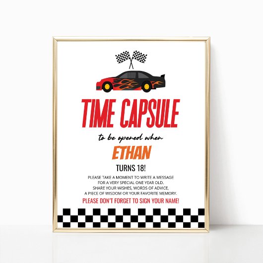 Rode Race Auto Verjaardag Party Time Capsule Sign Poster