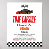 Rode Race Auto Verjaardag Party Time Capsule Sign Poster (Voorkant)