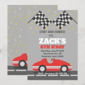 Rode Race auto Verjaardag uitnodiging (Voorkant / Achterkant)