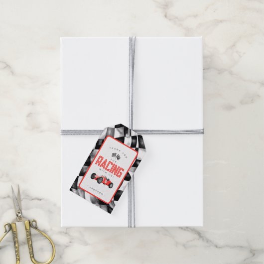 Rode Race auto verjaardagsfeestje cadeau Label Cadeaulabel (Met Touw)