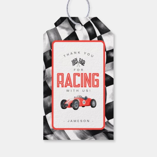 Rode Race auto verjaardagsfeestje cadeau Label Cadeaulabel (Achterkant)