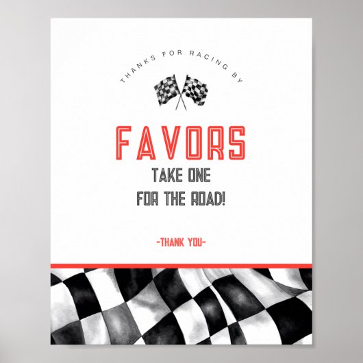 Rode Race Auto Verjaardagsfeestje Favorieten Sign Poster (Voorkant)