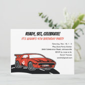 Rode Race Auto Verjaardagsfeestje voor Vier Jaar O Kaart (Staand voorkant)