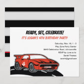 Rode Race Auto Verjaardagsfeestje voor Vier Jaar O Kaart (Voorkant / Achterkant)