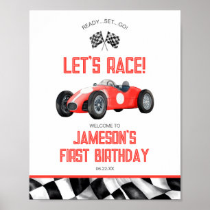 Rode Race Auto Verjaardagsfeestje Welkomstbord Poster