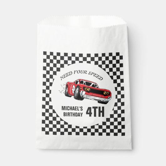 Rode Race auto Verjaardagsfeestuitnodiging Bedankzakje (Voorkant)