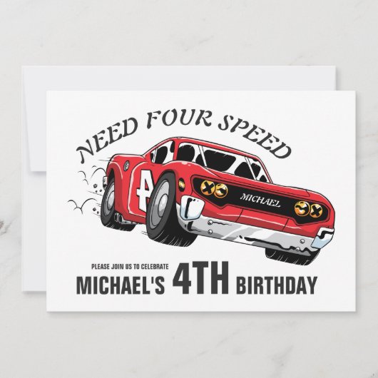 Rode Race auto Verjaardagsfeestuitnodiging Kaart (Voorkant)