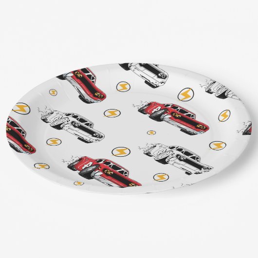 Rode Race auto Verjaardagsfeestuitnodiging Papieren Bordje (Gekanteld)