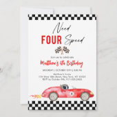 Rode Race Auto Vierde Verjaardag Kaart (Voorkant)