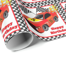Rode Race Auto Zwart Check Personaliseren Cadeaupapier