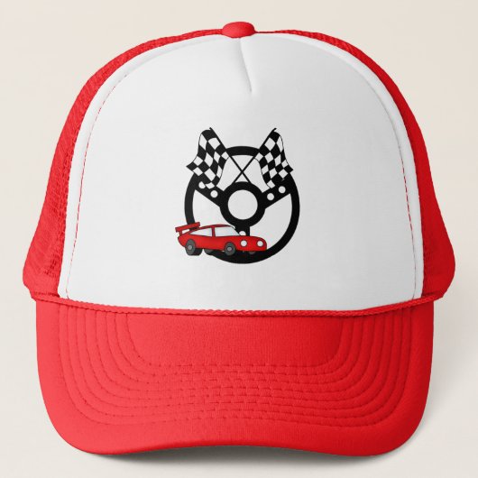 Rode Race Car Tshirts en Gifts Trucker Pet (Voorkant)