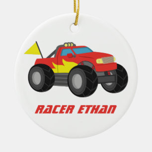 Rode race monstertruck, voor jongenskamer keramisch ornament
