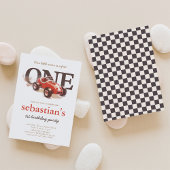 rode raceauto 1e verjaardagsuitnodiging kaart