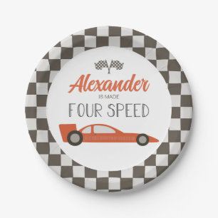 Rode Raceauto 4e Verjaardag Papieren Borden Bordje