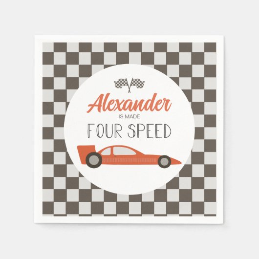 Rode Raceauto 4e Verjaardag Servet (Voorkant)