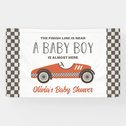 Rode Raceauto Baby Shower Spandoek (Horizontaal)