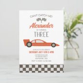Rode Raceauto Derde Verjaardagsuitnodiging Kaart (Staand voorkant)