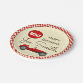  rode raceauto en vlaggen 100 jaar papieren bordje (Gekanteld)