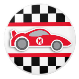 Rode raceauto geruite vlag grafische kunst deurkno keramische knop