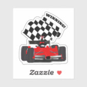 Rode Raceauto - Geruite Vlag Sport Sticker (Vel)
