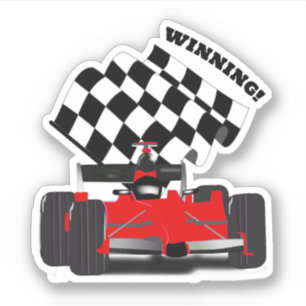 Rode Raceauto - Geruite Vlag Sport Sticker