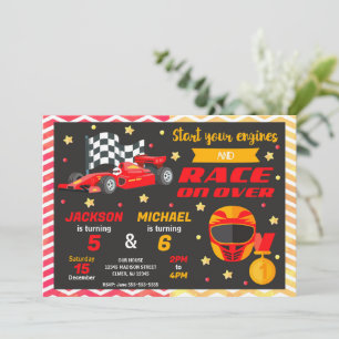 Rode raceauto gezamenlijke verjaardag Retro F1-a Kaart