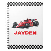 Rode raceauto jongens gepersonaliseerde naam  notitieboek (Voorkant)