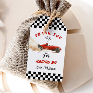 Rode raceauto Jongens race verjaardag dank je Cadeaulabel