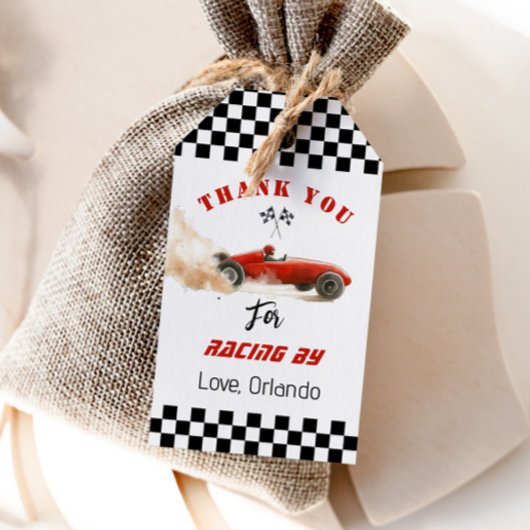 Rode raceauto Jongens race verjaardag dank je Cadeaulabel